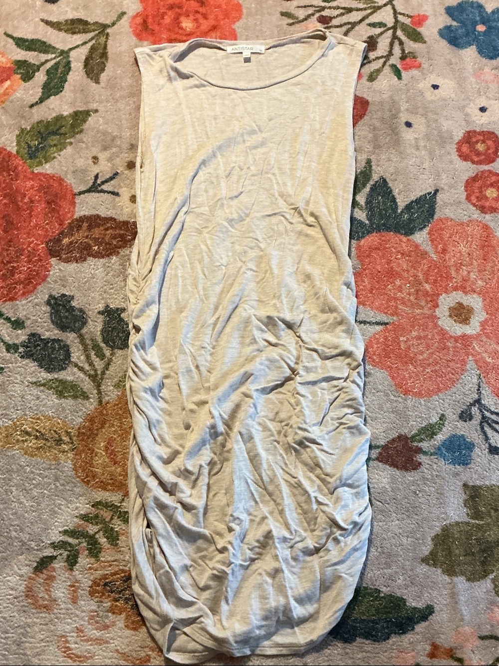 Sleeveless Ruched Midi Dress in Light Gray